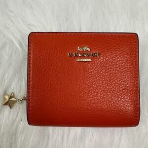 Coach Snap Wallet With Charm In Pebbled Leather/Gold/Mango CBO74 NWT